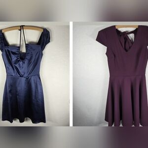 B Darlin Bundle 2 Junior Size 3/4 Fit & Flare Mini Dress Satin Blue Burgundy